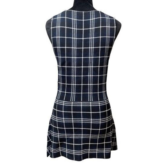 Theory Kalora Lustrate Peplum Top Plaid Navy Blue White Sleeveless Crew … - Picture 3 of 8